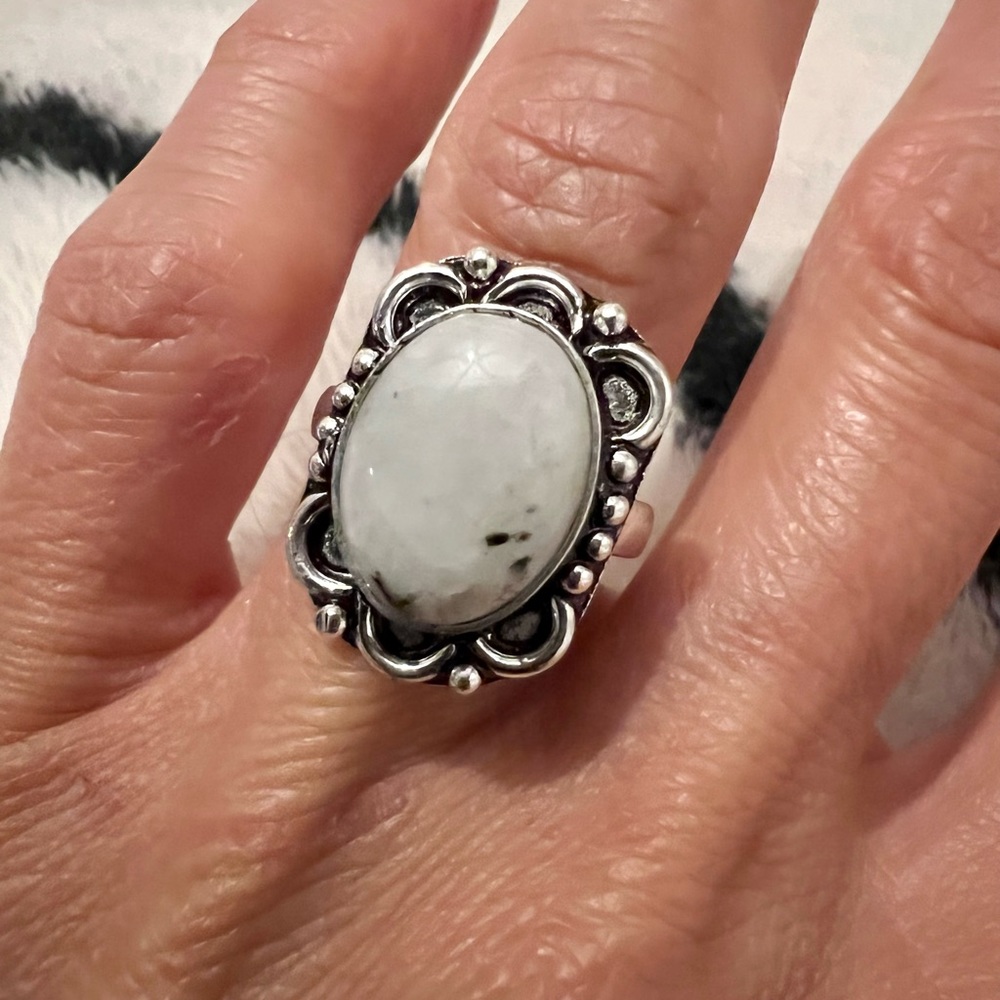 925 Rainbow Flash Moonstone Necklace + Ring Set - Picture 8 of 9